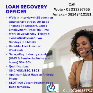 Loan Recovery /Collection Officer Needed Urgently