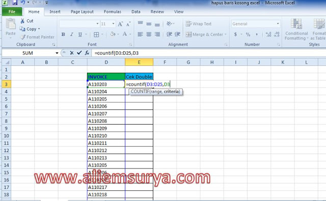 Fungsi Countif Untuk Cek Duplikasi Data Yang Diinput