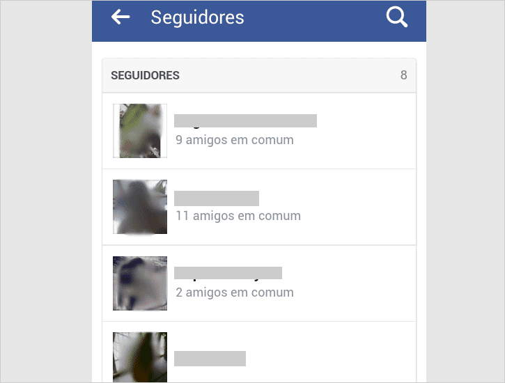 Lista de seguidores no Facebook pelo celular