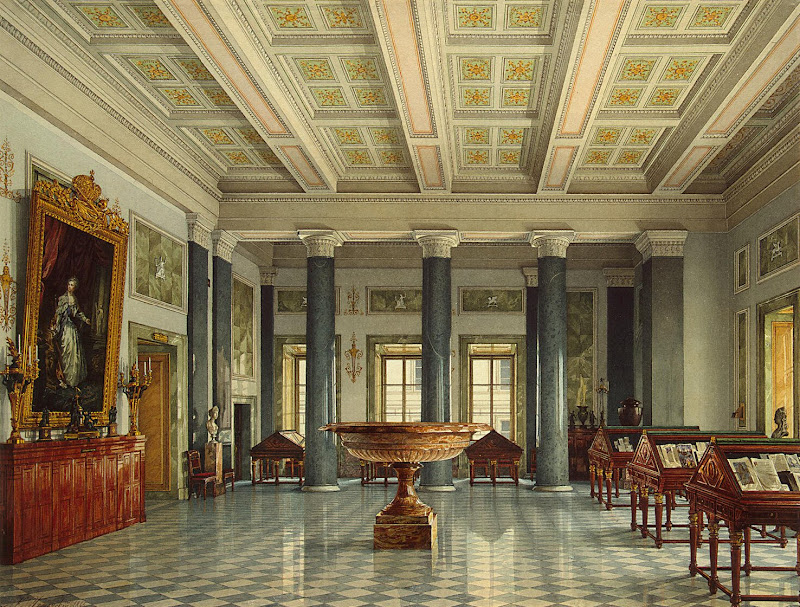 Interiors of the New Hermitage. The Room of Manuscripts by Konstantin Andreyevich Ukhtomsky - Architecture, Interiors Drawings from Hermitage Museum