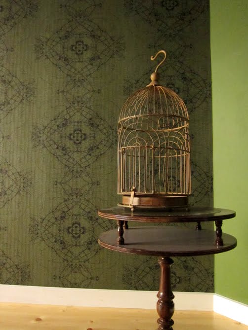 our fancy new glorious wallpaper and a birdcage. oh it39s gonna be so 