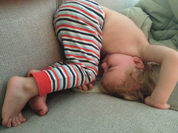 15+ Hilarious Pics That Prove Kids Can Sleep Anywhere - Napping In The Middle Of A Flip Over