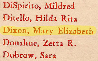 Mary Elizabeth Dixon on the list of Battin High School (Elizabeth, NJ) graduates. 1945. 