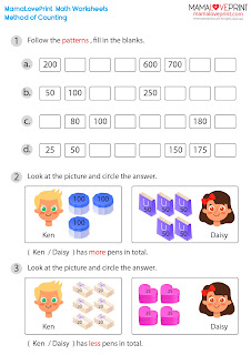 MamaLovePrint . 小二數學工作紙 . 數數方法 [附答案] Method of Counting with Answer (Group of 20 / 25 / 50 /100 )  Grade 2 Math Worksheets PDF Free Download