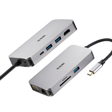 SSK SHU-C520 10-in-1 Type-C to USB 3.0 PD Charge HDMI VGA Gigabit RJ45 3.5mm Audio SD TF Hub 