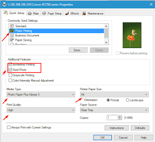 Setting printer untuk cetak foto