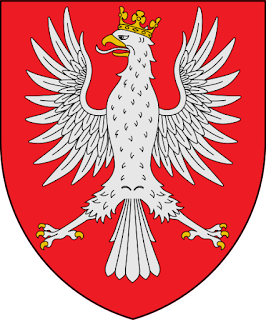 Armas reais da Polônia, hoje estatais: de vermelho com uma águia de prata, bicada, armada e coroada de ouro. Atestadas desde 1226 (selo do duque Casimiro de Opole).