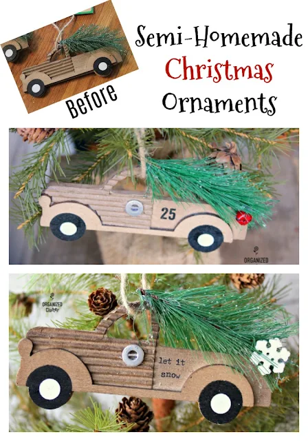 Semi-Homemade Christmas Tree Ornaments #pickuptruck #Dollargeneral #semihomemadeornaments #Christmasornaments #upcycle #Christmasdecor