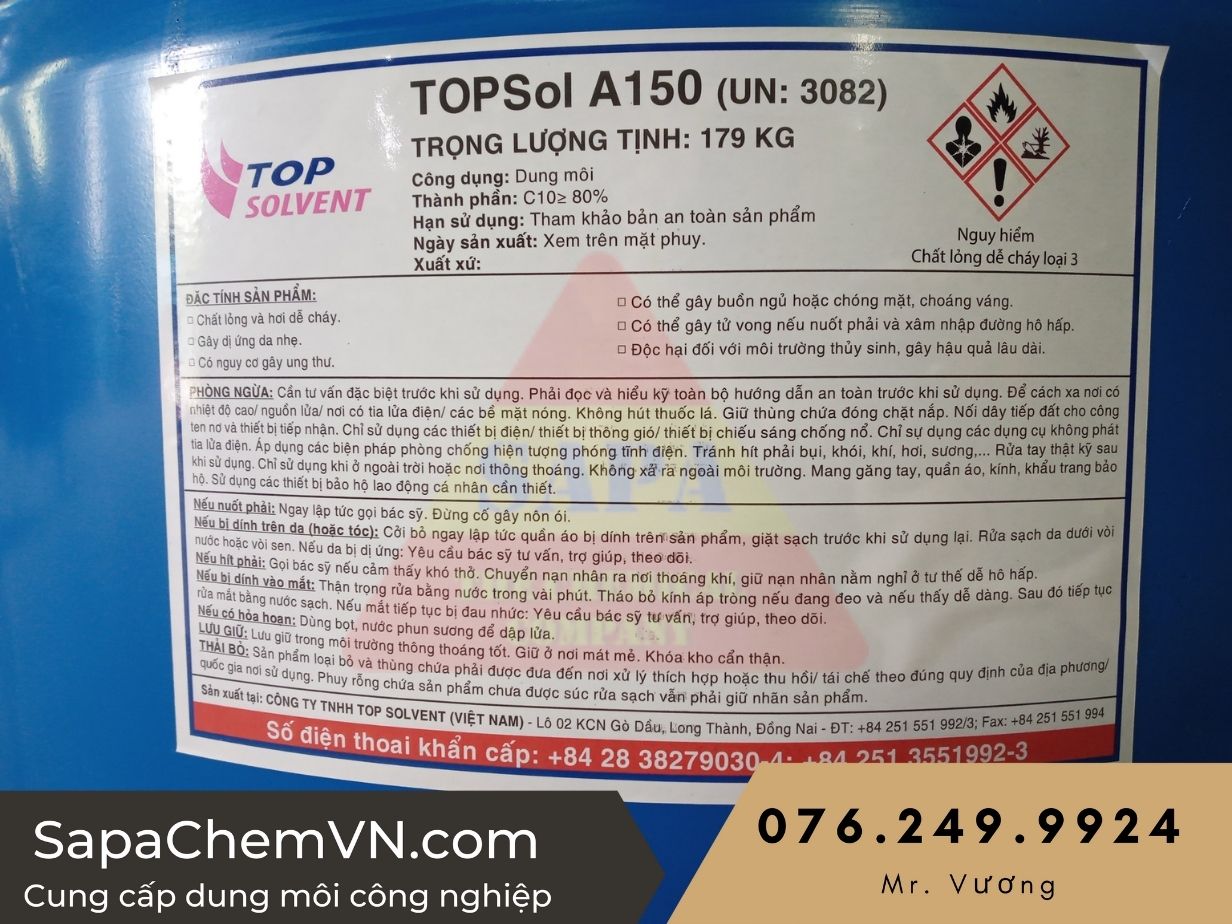 Hình 1 : Thông tin sản phẩm dung môi hóa chất A150- Cty hóa chất SAPA-001