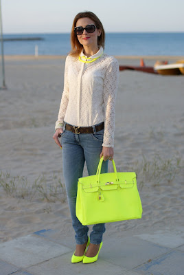 neon yellow, neutral colors