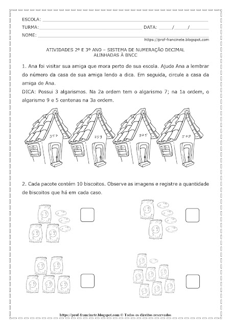 Atividades 2º e 3º ano – Sistema de numeração decimal