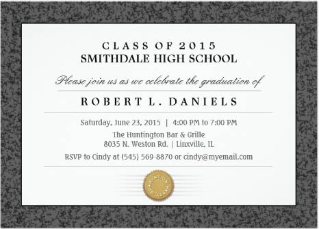 Black & Gray Specked Border Diploma Style Graduation Party Invitation