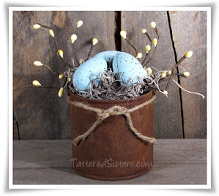 Primitive Spring Nest in a Rusty Tin Can