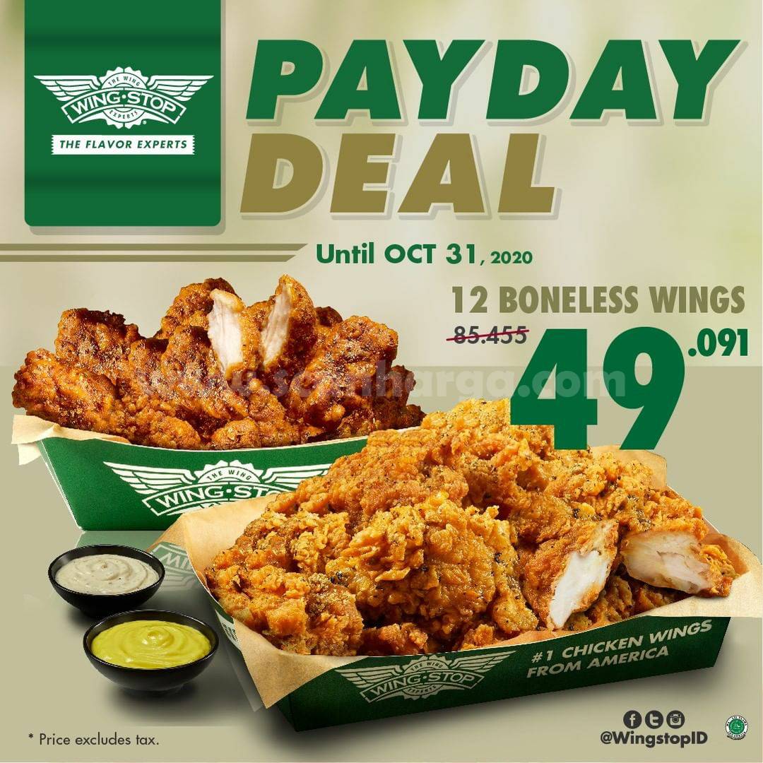 Wingstop Payday Deal - Menu paket 12 Boneless Wings hanya Rp 49.091,-