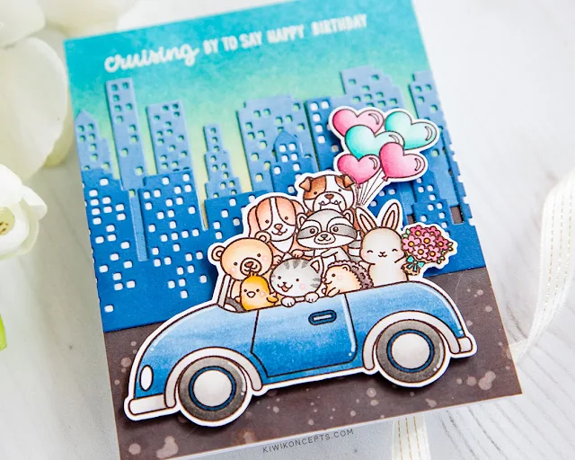 Sunny Studio Stamps: Cruising Critters Cityscape Border Dies Love Monkey Birthday Card by Keeway Tsao