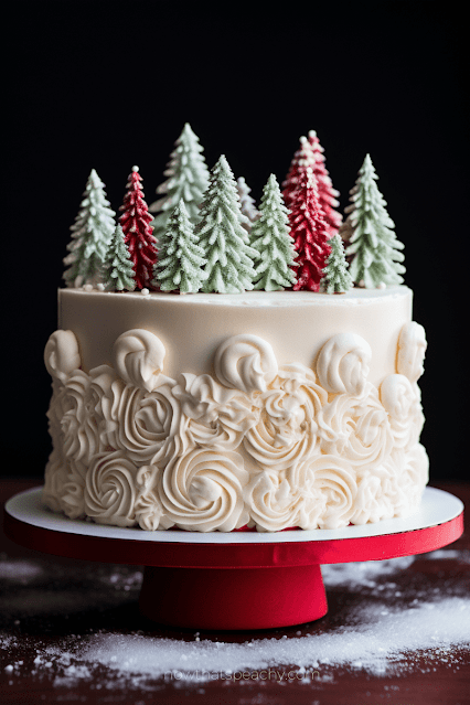 pretty elegant tree snow theme Best 50+ Christmas Cakes to Lust After for Your Festive Party Ideas, Buttercream Frosting Holiday Homemade Cake Inspo to DIY. Dessert Ideas for Events