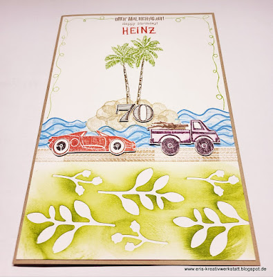 Individuelle Karte zum 70sten Geburtstag mit Palmen, Auto und Laster Stampin ' Up! www.eris-kreativwerkstatt.blogspot.de