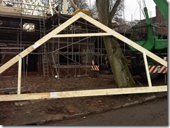 one roof Truss waiting for its crane lift