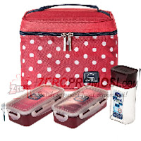 Lock & Lock HPL758S3DR Lunch Box 3P Set with Dotted Pattern Bag Red