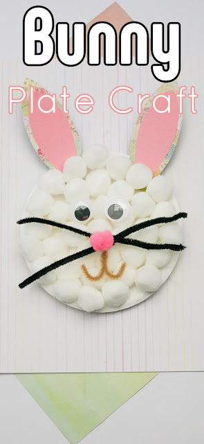 bunny craft on a striped background with craft title text overlay.