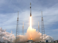 SpaceX launches 21 Starlink V2 satellites, lands rocket at sea.