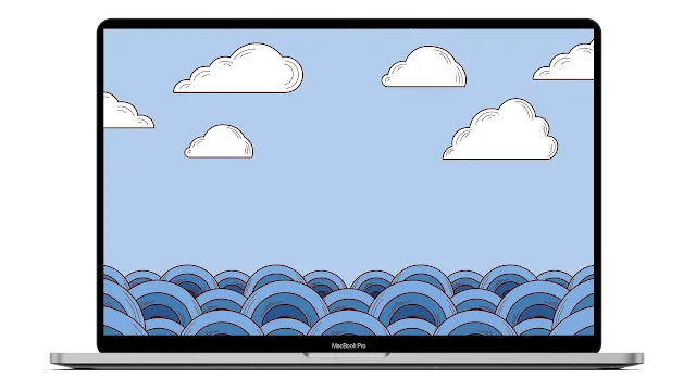 minimalist illustration of clouds and ocean to use as background wallpaper on PC