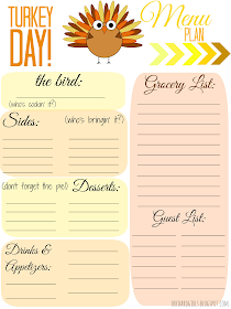 FREE Thanksgiving Day Menu Plan Printable