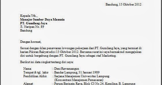 Contoh Surat Lamaran Kerja Bahasa Inggris Terbaru 