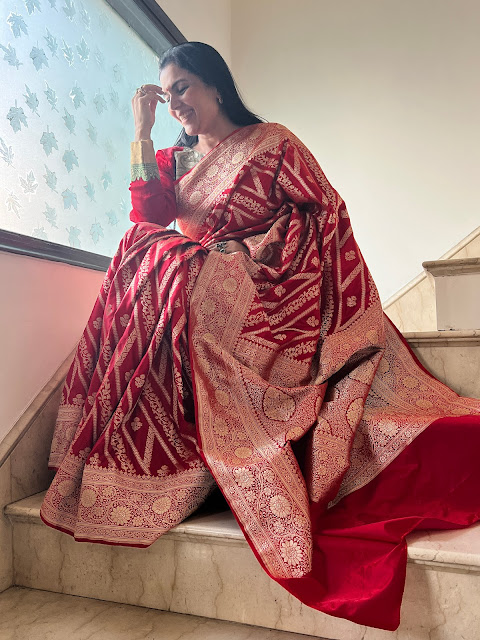 Red Banarasi silk saree