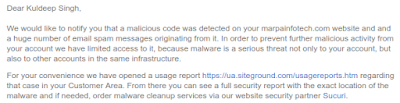 Email from my webhost informing me about the hack