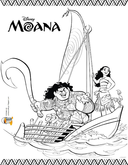 MOANA Y MAUI para colorear y pintar