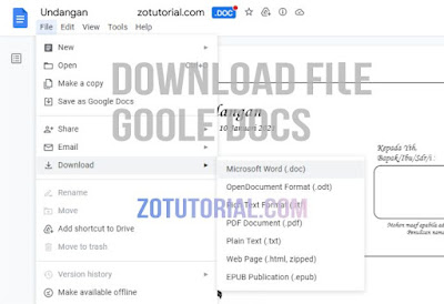 Cara mendownload file word dan spreadsheet di google docs