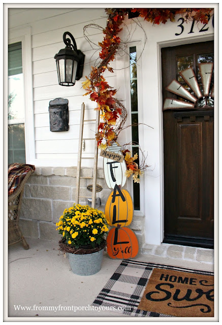 Fall Porch Decorations-Farmhouse-DEcor Steals Fall Y'all Sign-Yellow Mums-From My Front Porch To yours
