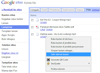 upload copy tautan url Google Site