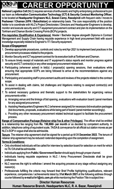 Latest Jobs in National Logistics Cell NLC 2021 Apply online At www.nlc.com.pk