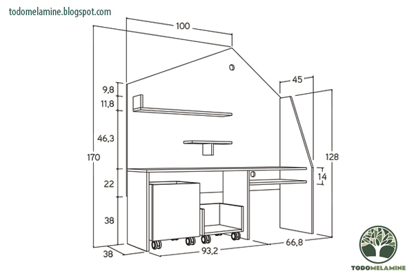 diagram with measurements to build children's desk