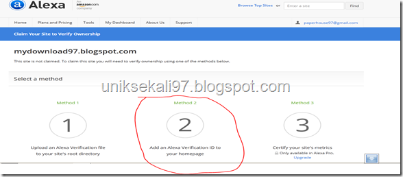 cara verifikasi blog ke alexa