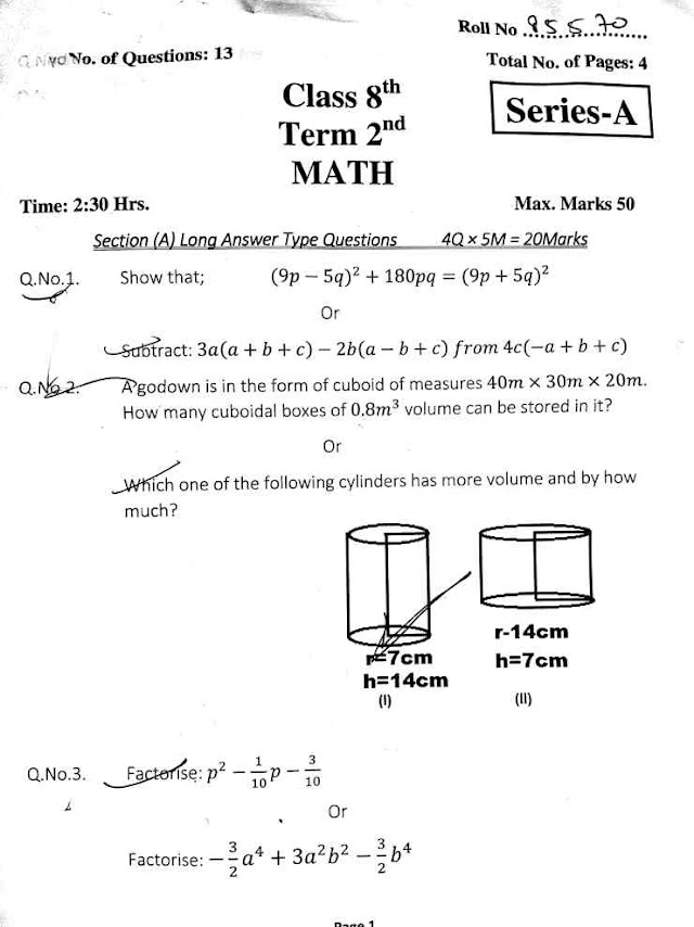 8th Class Math paper