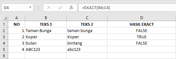 Contoh Fungsi EXACT pada Microsoft Excel dan Langkah-Langkahnya