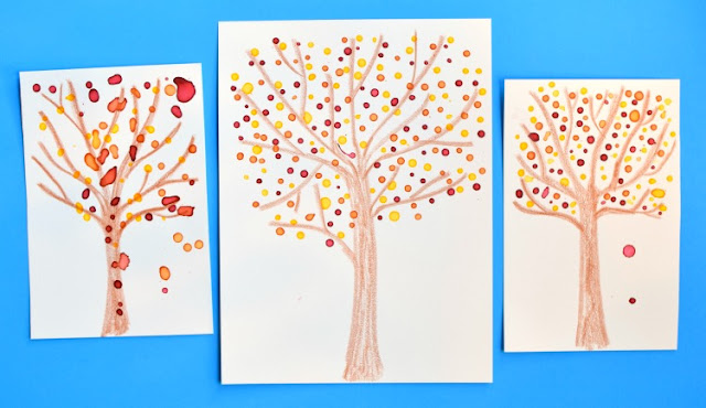 Eye Dropper Fall Tree Craft- develop fine motor skills with this beautiful autumn activity for preschool, kindergarten, or elementary.