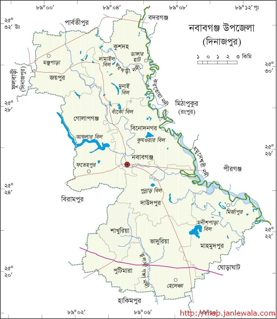 নবাবগঞ্জ উপজেলা মানচিত্র, দিনাজপুর জেলা, বাংলাদেশ