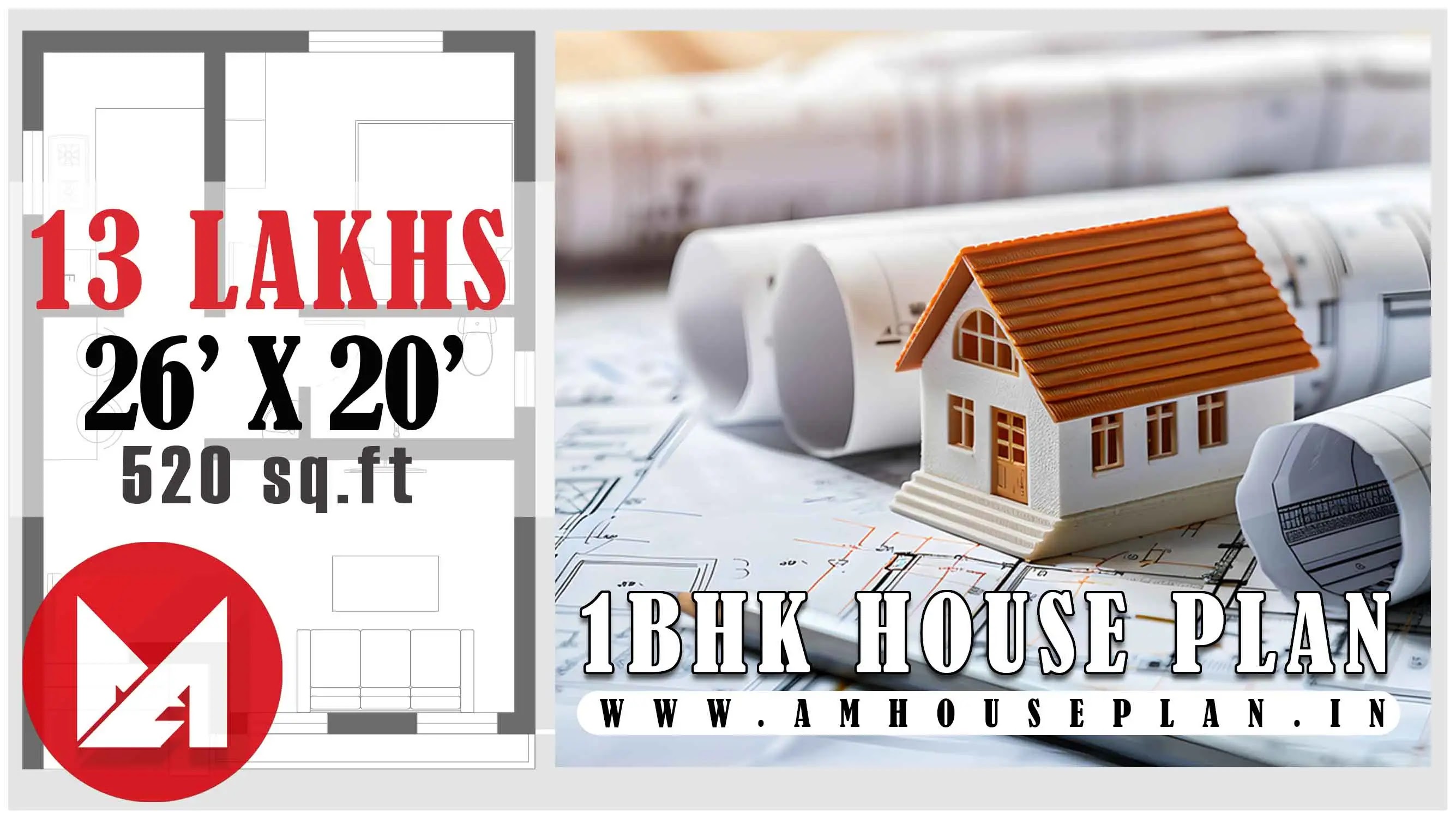 26 x 20 House plan of 1BHK house 2025