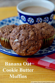 These whole grain banana oatmeal muffins are sweetened with cookie butter. Add cocoa powder if you'd like an even richer treat!