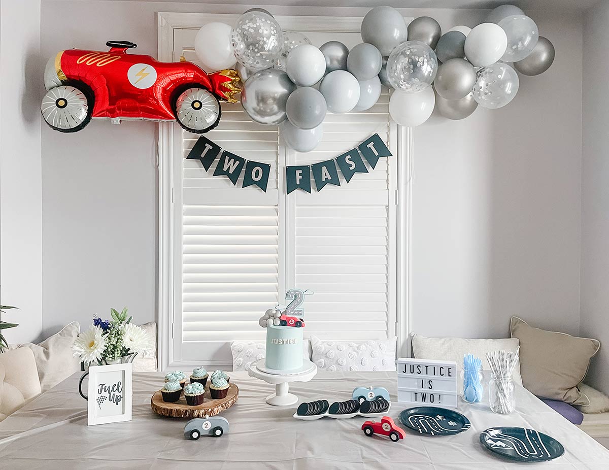 Two Fast 2 Curious Race Car Themed Birthday (DIY Party Decor)