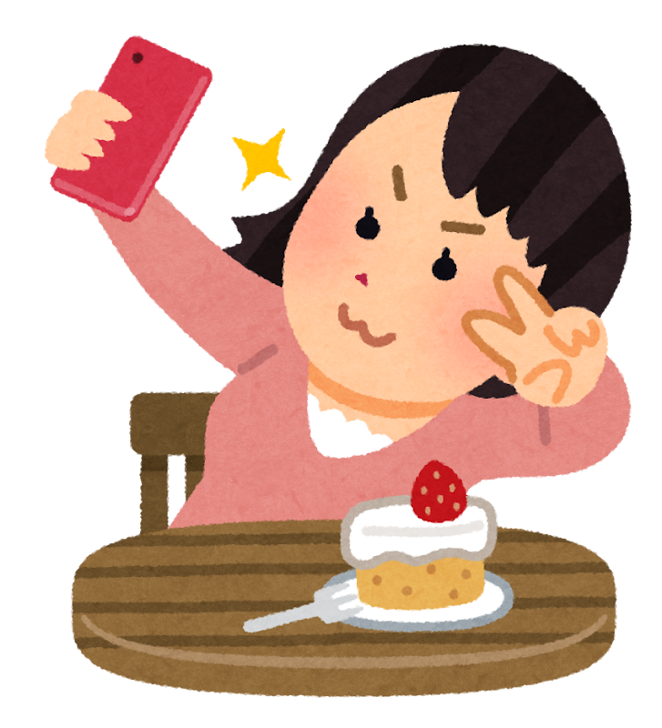 食べ物と自撮りをする人のイラスト かわいいフリー素材集 いらすとや