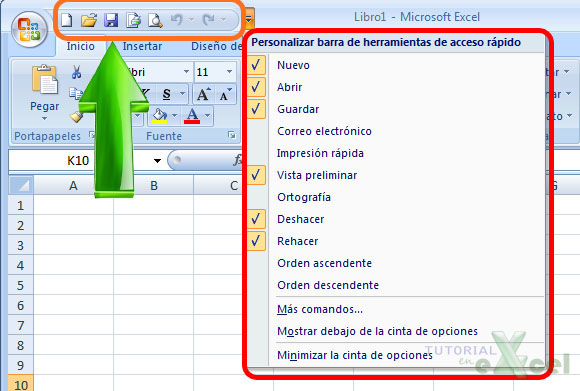 tutorial excel introducción excel barra de acceso rápido