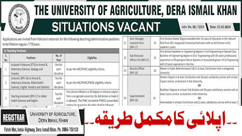 The University Of Agriculture Government Jobs 2024 (خالی آسامیاں 220)