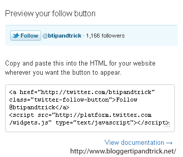 Twitter Follow Button to Blogger