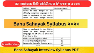 বন সহায়ক সিলেবাস (ইন্টারভিউ) ২০২৩ দেখুন : Bana Sahayak Interview Syllabus PDF 2023