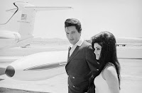 May 1, 1967: Elvis, Priscilla, family and friends leave the Aladdin Hotel in Las Vegas after the wedding to return to Palm Springs